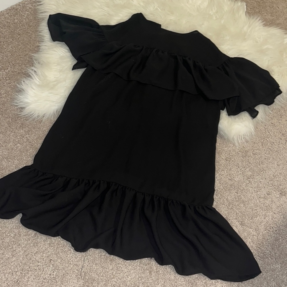 Little Black Flutter Sleeved Dress